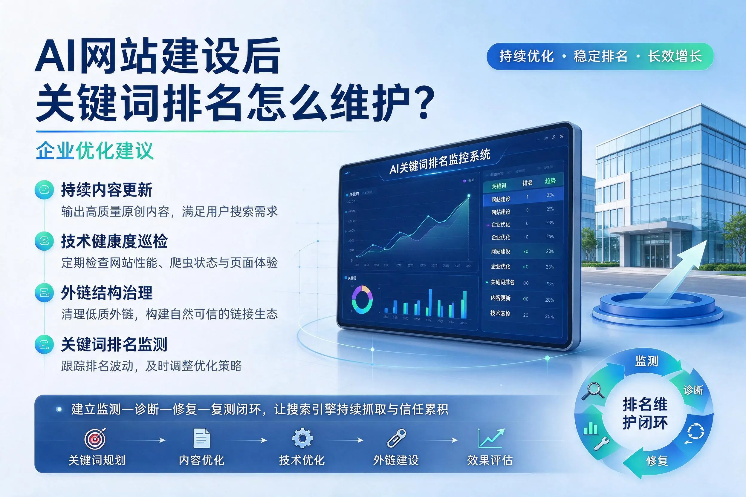 AI网站建设后关键词排名怎么维护？恩施企业优化建议